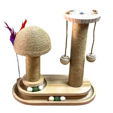 毛皇上 劍麻貓抓柱套裝 貓咪狗狗通用  短版  蘑菇橢圓轉盤 木色  1組