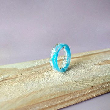 樹脂戒指 乾燥花 白梅混藍 花 戒指