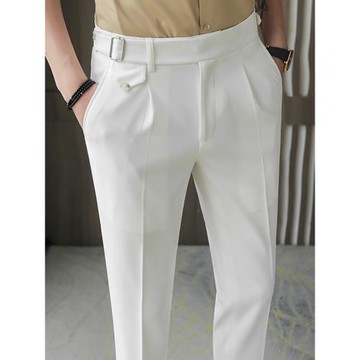 春秋白色休閑西褲男高級感潮流修身直筒西裝褲商務職業正裝西裝褲