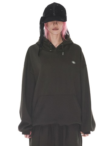 Oversized Hip Hop Steel Emblem Hoodie [Khaki]