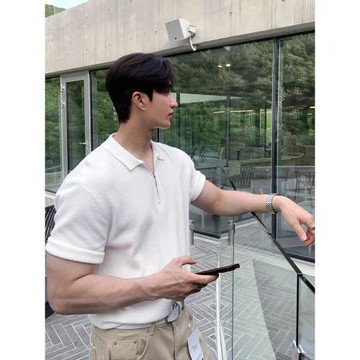 (免運)碧舍男士上衣休閑老錢風質感針織衫短袖夏季透氣韓版百搭潮流新款