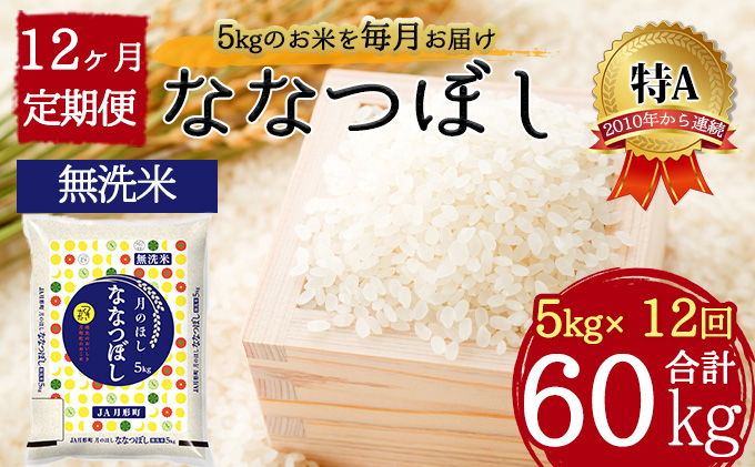 北海道 定期便 12ヵ月連続12回 令和5年産 ななつぼし 無洗米 5kg×1袋 特A 米 白米 ご飯 お米 ごはん 国産 ブランド米 時短 便利 常温 お取り寄せ 産地直送 送料無料