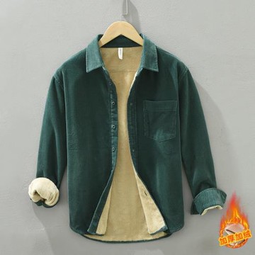 秋冬加絨加厚純棉燈芯絨長袖襯衫外套男行政商務寬松上衣內搭外穿