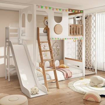 免運公司貨 樹屋床 兒童床 全实木上下床 儿童床 男孩女孩同宽双层床 高低床 上下铺树屋床 滑梯床 可開發票 全館五折 工廠現貨直銷 新品特價 z11012