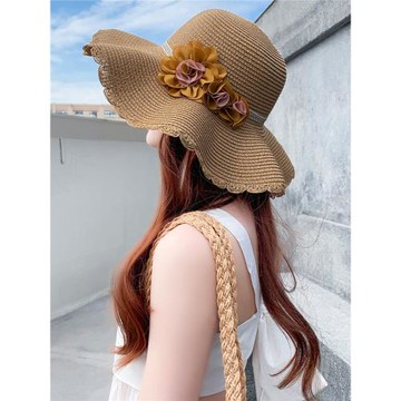 草帽薄款透氣太陽帽戶外帽子花女大花夏季2025新品簡約韓版遮陽