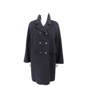 Max Mara-WEEKEND ZOLFO 黑色雙排扣 羊毛駱駝絨 拼接絎縫大衣 外套