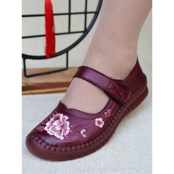 老北京布鞋女春秋季中老年媽媽鞋牛筋底淺口圓頭平底鞋大碼繡花鞋