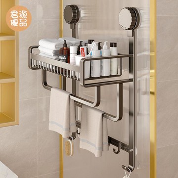 浴室置物架 浴室掛架 毛巾架 收納架 浴巾掛架 吸盤浴室毛巾架免打孔淋浴房掛架衛生間置物架玻璃門掛籃浴巾收納