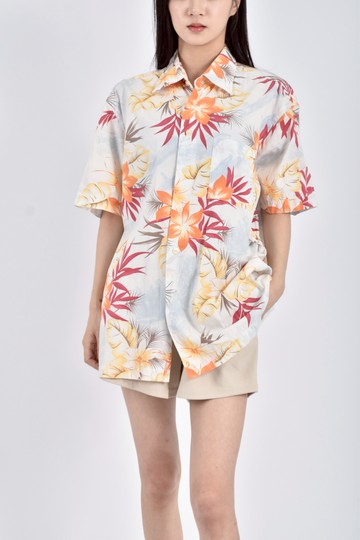 加購優惠(L) bossini質感短袖渡假風白色襯衫上衣