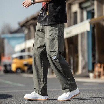 直筒工裝褲男日系復古cityboy褲子夏季大碼寬松闊腿褲男士休閑褲