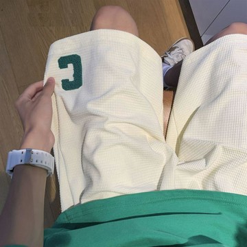 台灣出貨 華夫格港風女裝套裝短褲夏季寬鬆休閒褲運動直筒百搭五分褲 男女同款 五分中褲
