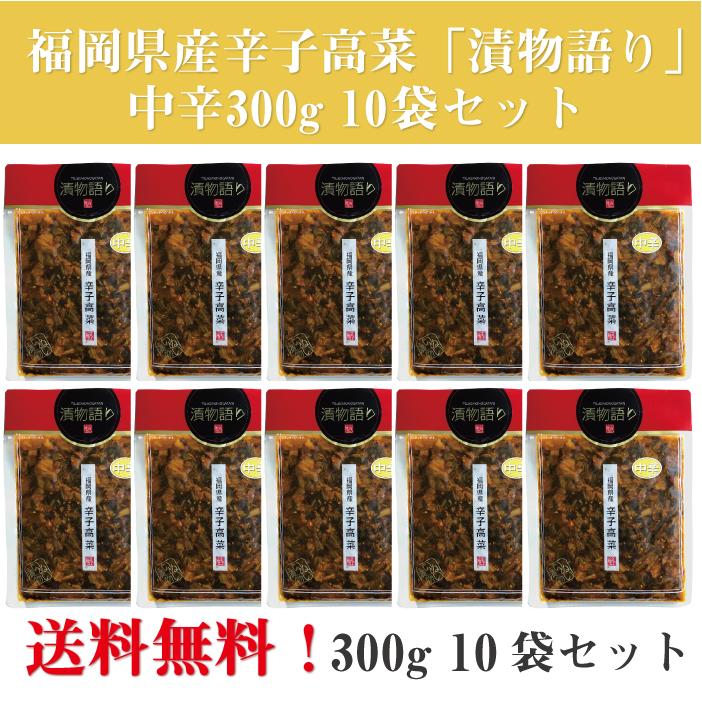 送料無料！イヌイの福岡県産辛子高菜「漬物語り」中辛10袋セット 300g×10袋セット