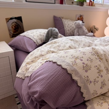 云感全棉雙層紗床包組 花邊款床包四件組 四件套 純棉被套 床單 被罩 床包 學生宿舍三件套