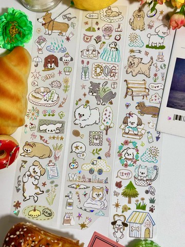 遛彎小狗 PET 紙膠帶 白墨貝殼光 9.9米卷