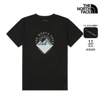 The North Face北面女款黑色FLASHDRY速乾幾何印花短袖T恤｜8GZWJK3 排汗衫