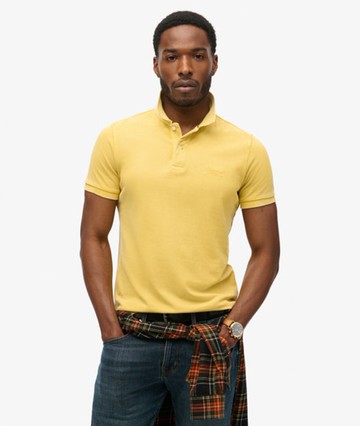 Superdry Mens Classic Embroidered Logo Destroyed Polo Shirt, Yellow, Size: L