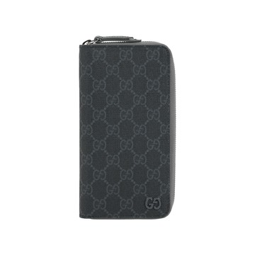 GUCCI Logo GG Supreme 塗層帆布ㄇ形拉鍊全開長夾(黑灰色) 822051 FACQC 1048