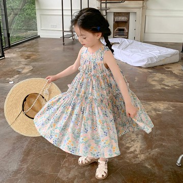 Wawama - 俏皮木耳邊無袖洋裝-小碎花