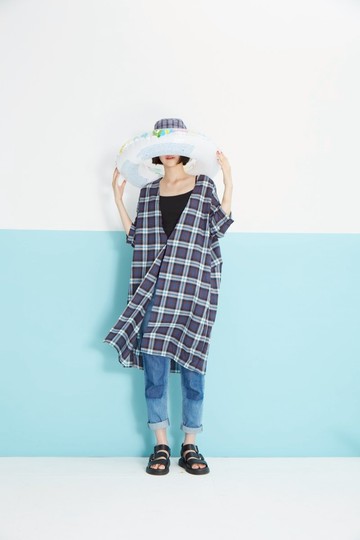 棉質格紋七分袖罩衫