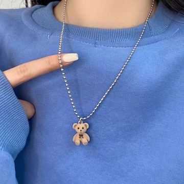 項鍊女🎀 秋冬小熊吊墜項鏈女潮可愛百搭毛衣鏈長款卡通衛衣鏈配飾