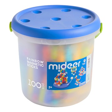 mideer 彩虹磁力棒互動繽紛桶 3歲以上 100個  彩虹色  1組