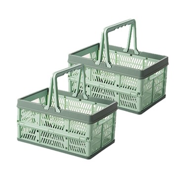 【居家cheaper】摺疊手提收納籃2入組清水綠X2