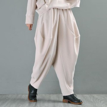 易見秋冬新款寬松氣質顯瘦雪呢爾休閑燈籠褲蘿卜褲女長褲