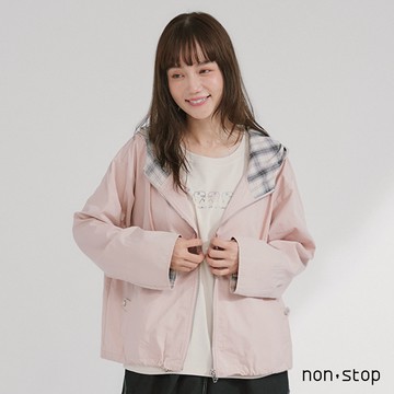 non-stop 奶霧格紋拼接連帽外套-2色