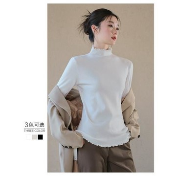 木耳邊半高領打底衫女2025年秋冬新款長袖內搭毛衣針織衫白色上衣