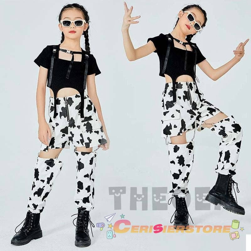 ダンス 衣装 キッズ 黒 トップス 牛のパターン パンツ 韓国 ガールズ ジャズダンス ヒップホップ ダンスパンツ Hiphop 練習着 通販 Lineポイント最大get Lineショッピング