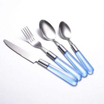 日式不銹鋼西餐刀叉勺子手柄磨砂半透明外貿餐具4主件禮品套裝
