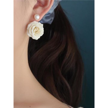 玫瑰花耳飾耳環原創兩戴珍珠花朵耳飾s925銀軟陶原創設計手工獨家