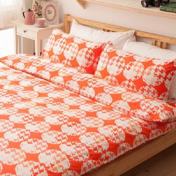 LAMINA 千鳥(紅) 加大 100%純棉床包枕套三件組