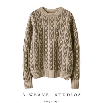 實力尖貨！秋冬新款羊絨衫加厚條紋長袖針織衫圓領寬松羊絨毛衣