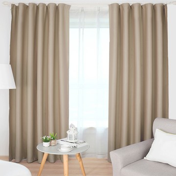 【小銅板-加厚純色遮光窗簾】寬100X高180-2片入-總寬200公分純色淺卡其