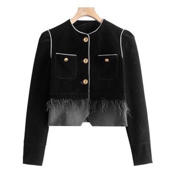 西湖閣老【尹】春季 羽毛點綴拼接小XIANG風外套YM668