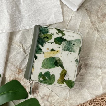 女士純素錢包 葉子圖案 (Leaf Compact Zip Wallet) 錢包 白色