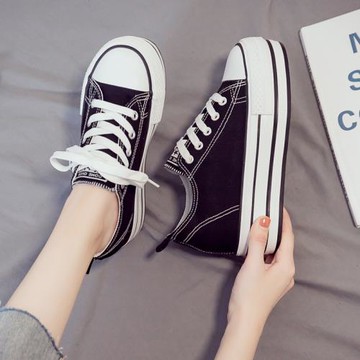 33小碼帆布鞋女2025春季新款內增高8cm學生黑鞋子韓版百搭ins潮鞋