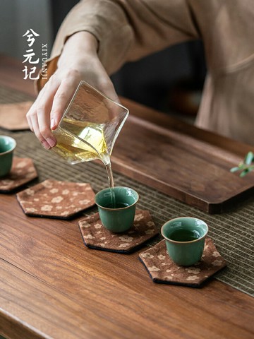 中式禪意六角杯墊茶杯托香云紗隔熱墊可家用防燙墊耐高溫茶道配件【雲木雜貨】