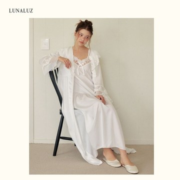 LUNALUZ 韓國睡衣  Lienne 緞面蕾絲睡裙睡袍組
