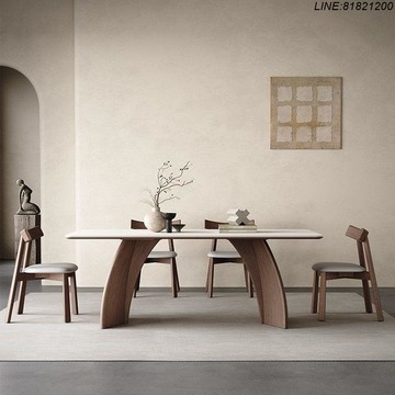 餐桌椅 桌椅 免運 開立發票 實木巖板餐桌現代簡約胡桃色飯桌家用意式極簡灰色長方形巖板餐桌