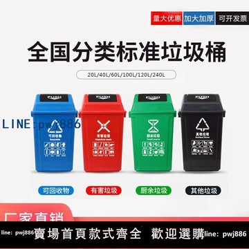 【店家補貼】四色垃圾分類垃圾桶帶蓋廚房大號商用餐飲環衛戶外大容量公共場合