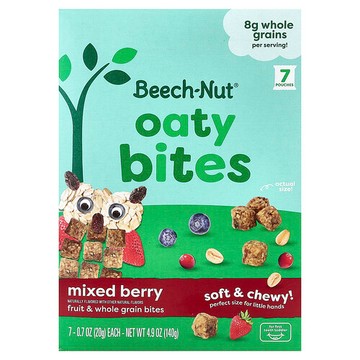Beech-Nut, 燕麥塊，適合剛長乳牙的嬰幼兒，什錦漿果味，7 袋，每袋 0.7 盎司（20 克）