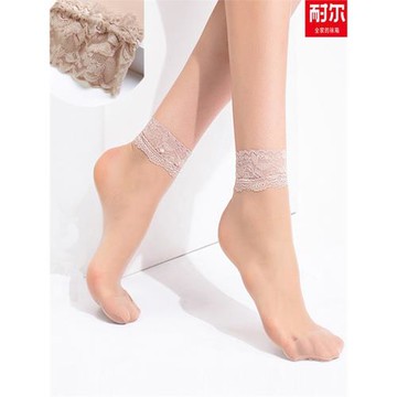 耐爾5雙包郵夏季透明蕾絲花邊短襪純色包芯絲女短絲襪子防滑-0500