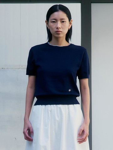 Half Sleeve Twisted Cotton Regular Fit Pullover [Navy] (KE5151M01R)