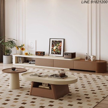 茶几 邊桌 電視櫃 邊幾 免運/開立發票 原木色茶幾客廳家用小戶型奶油風現代簡約可伸縮實木電視柜組合 快速出貨