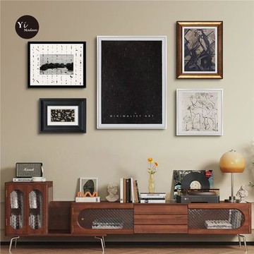 簡約中古風藝術氛圍感組合掛畫客廳書房裝飾侘寂風復古抽象掛件畫