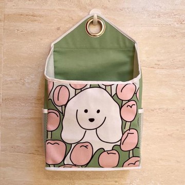 花叢中的狗狗ins卡通可愛門后收納掛袋布藝大容量墻掛置物袋壁掛