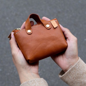 【QueeniQue】迷你托特零錢包/真皮全手縫/植鞣系列