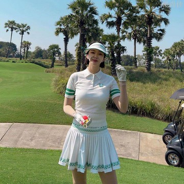 高爾夫女裝百褶裙24夏季時尚印花短裙透氣運動